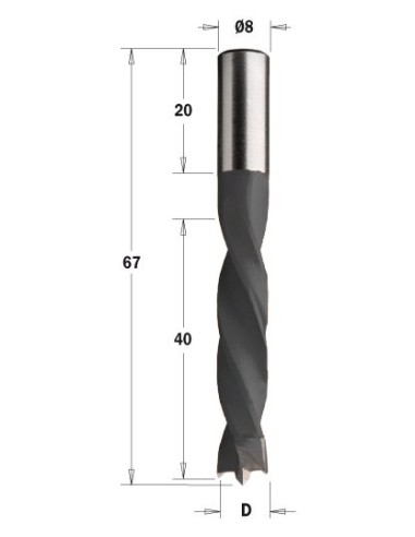 307.095.11 Wiertło NP HW D9,52 I40L67 S8x20 RH