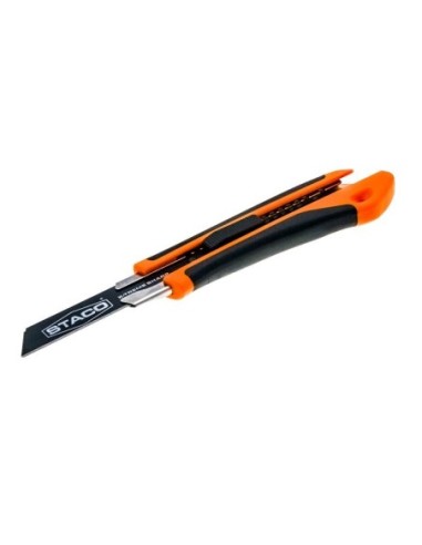46051.STACO Nóż wysuwany 18mm Heavy Dutyautomatyczna blokada, czarne ostrze X-treme, rączka SoftGrip