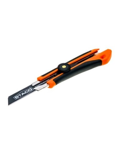 46052.STACO Nóż wysuwany 18mm Heavy Dutyblokada ręczna, czarne ostrze X-treme, rączka SoftGrip